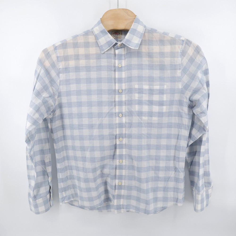 Faherty Linen Blend Gingham Plaid Button Down Shi… - image 2